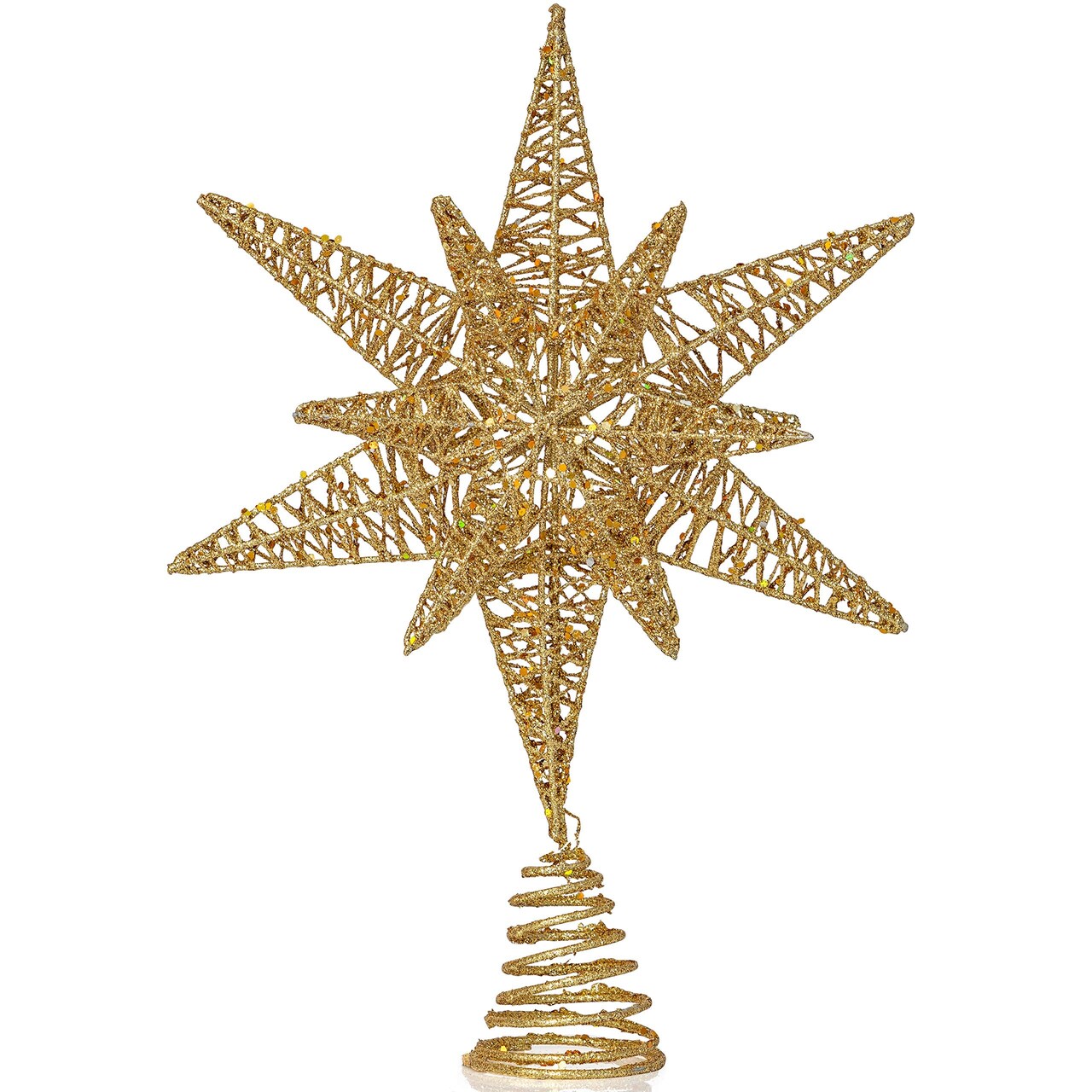 Ornativity Gold Star Tree Topper – Christmas Gold 3D Glitter Star Ornament Treetop Decoration for Large Tree